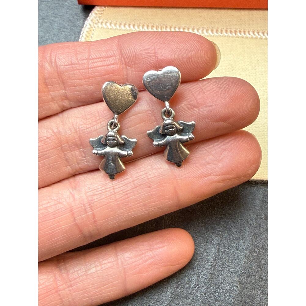 James Avery Silver Drop Heart/Angel Sterling Silver Retired Earrings Dangle